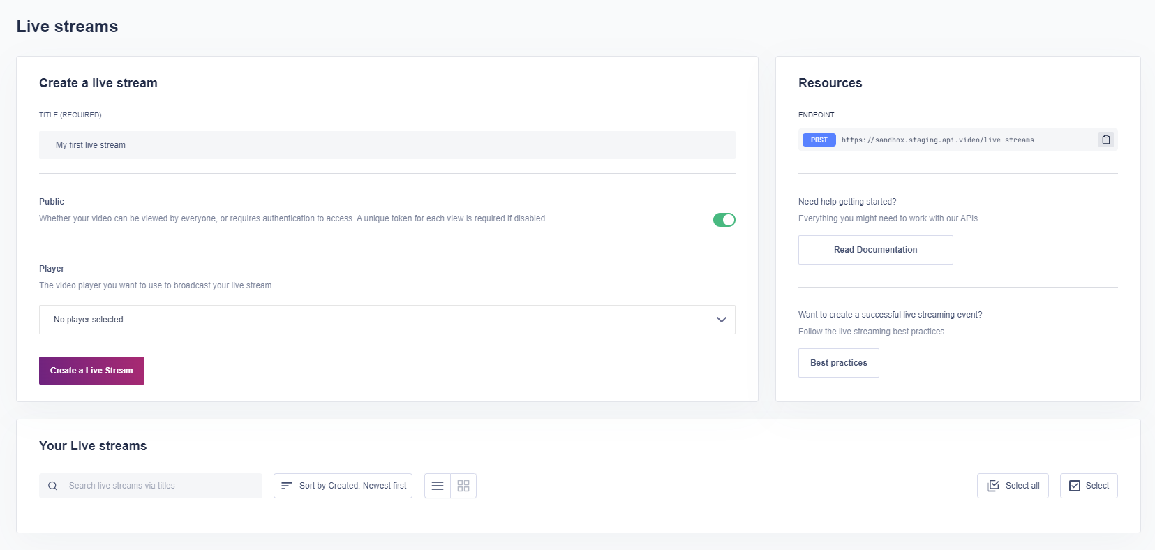 api.video dashboard